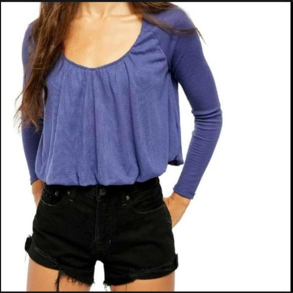 We the Free People Bondi Long Sleeve Cropped Thermal Waffle Knit Shirt